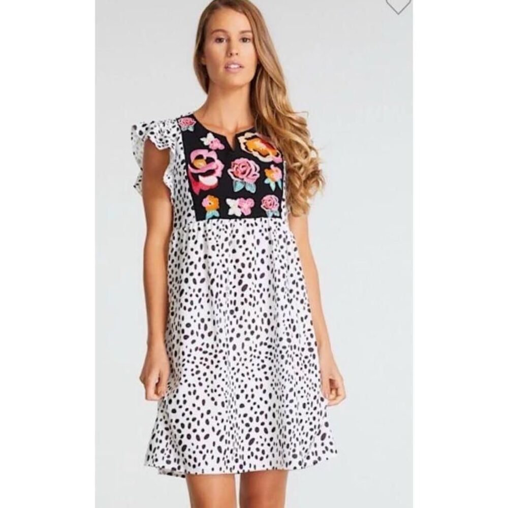 Boutique embroidered cheetah print dress size small‎